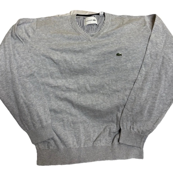 Lacoste Sweater Mens 7 2XL Gray Pullover V Neck Cotton Casual Outdoor Designer - Picture 1 of 5